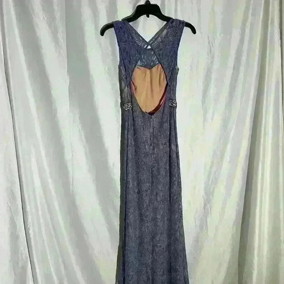 Long Lavender dress  With Beaded Waist, High Slit, With Open Back - Picture 9 of 9